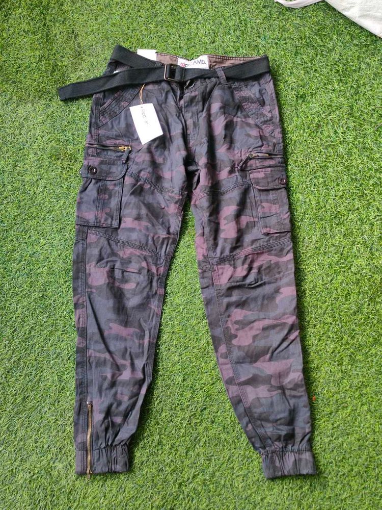 Red Camel Camo Cargo Pants with Belt