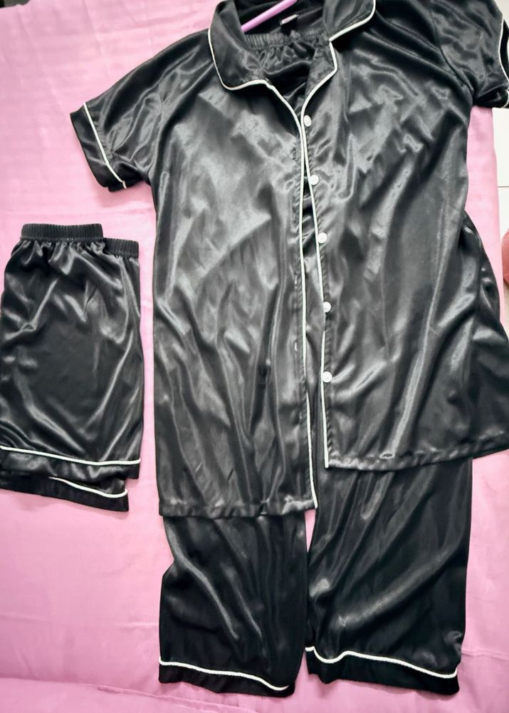 Silky Black Pajama Set