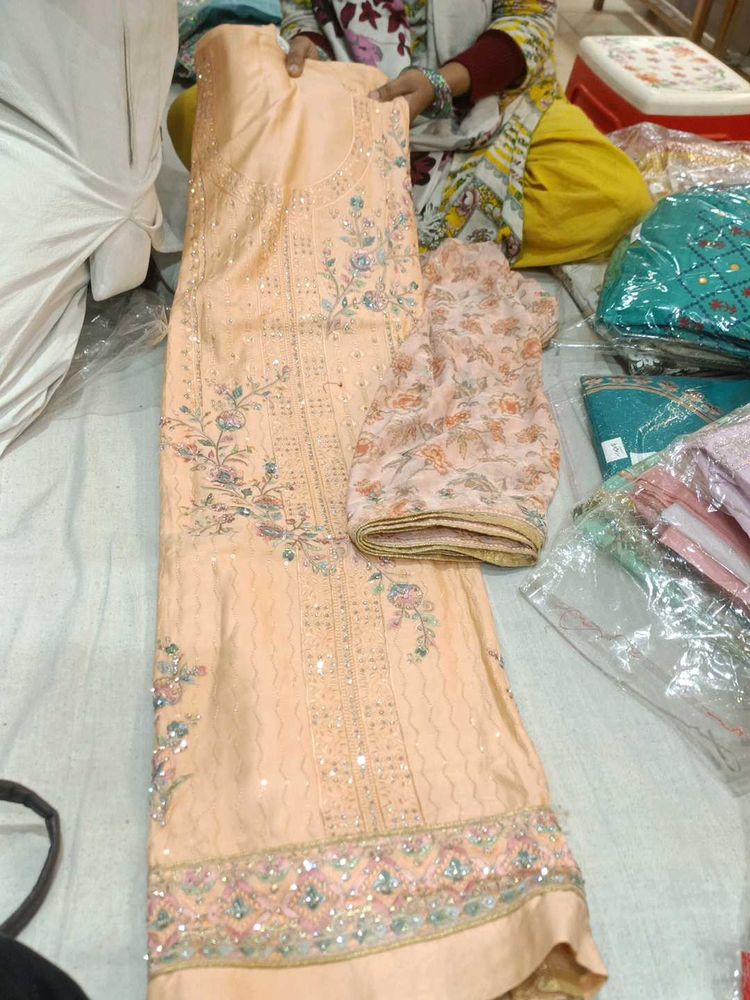 Peach Embroidered suit Set