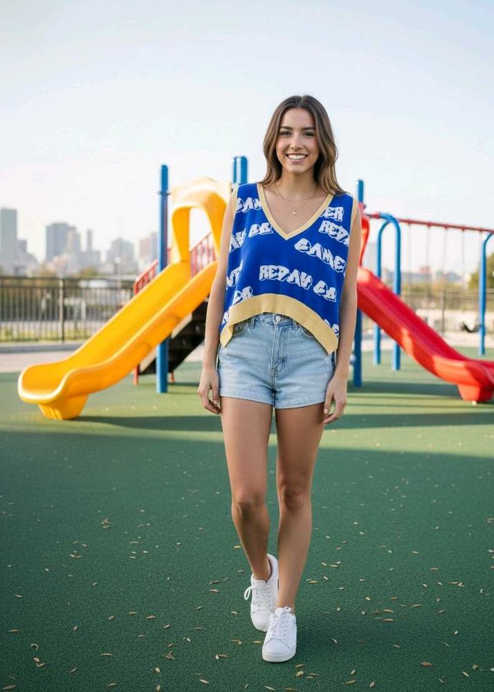 🎀Blue Sleeveless V-Neck Knit Top