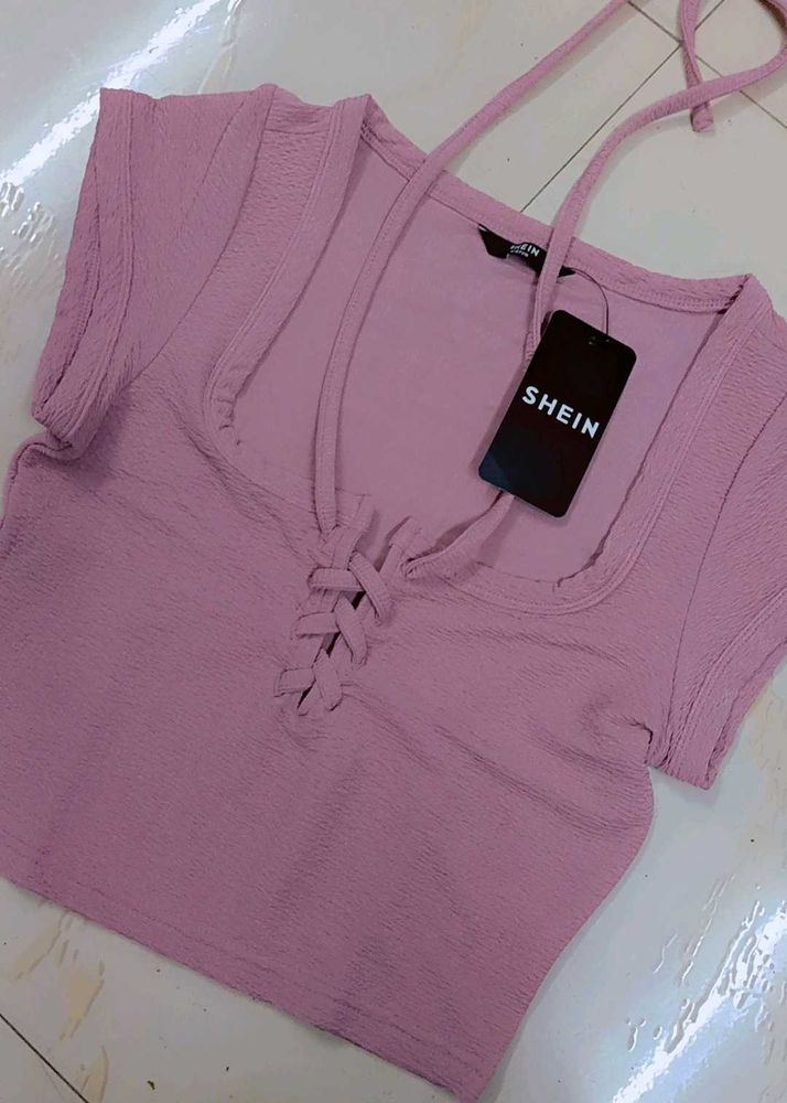 Pink Halter Neck Crop Top