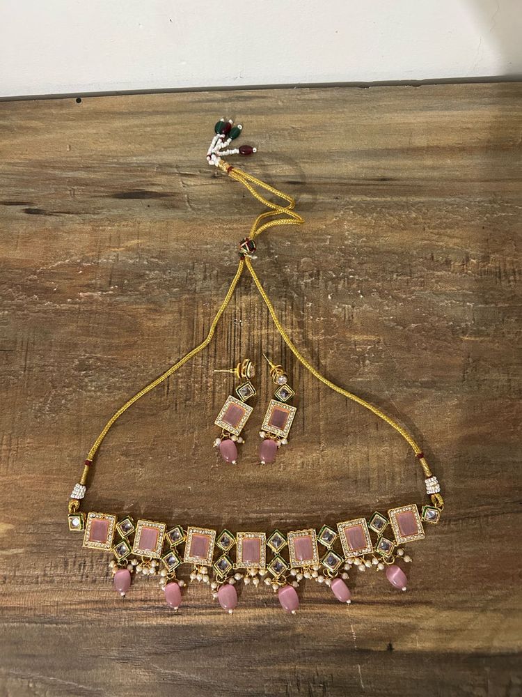 Pink Stone Choker &amp; Earring Set