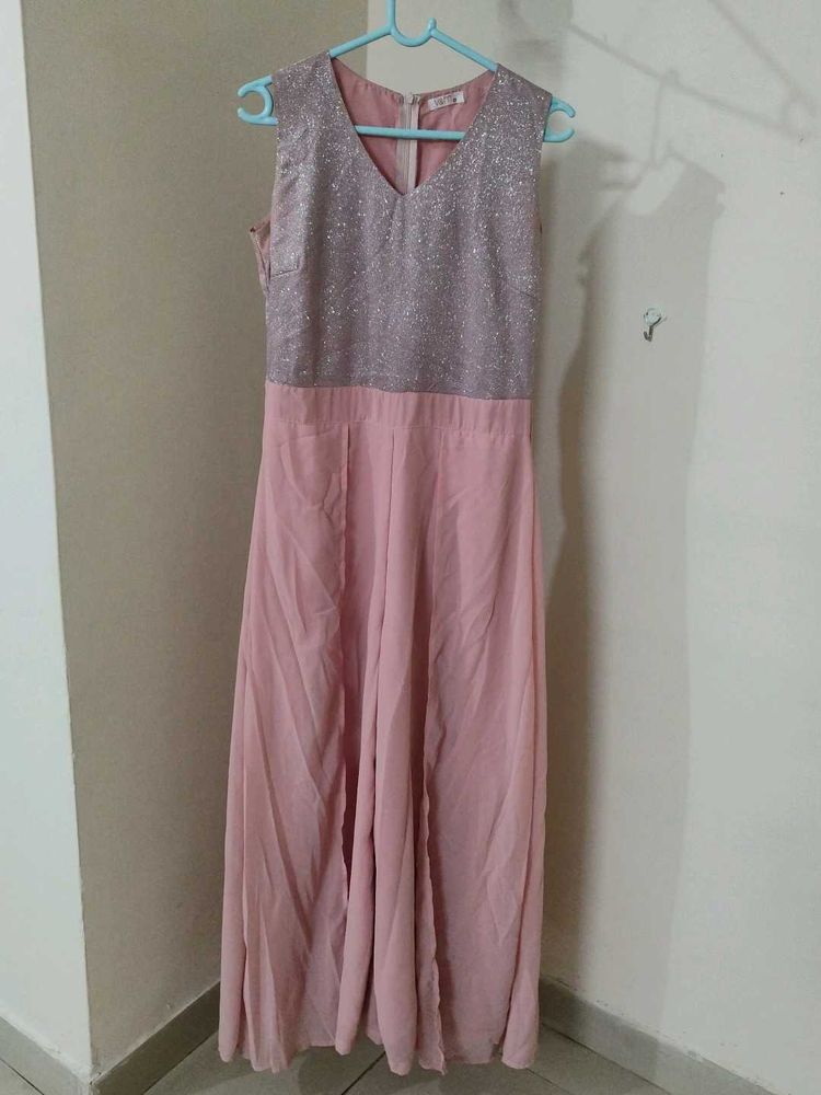 Pink jumpsuit Maxi Dress with cape style b