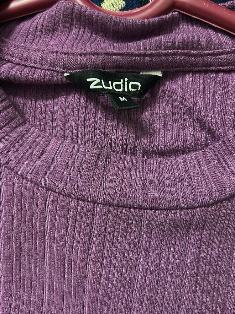 Purple Ribbed Cropped Top