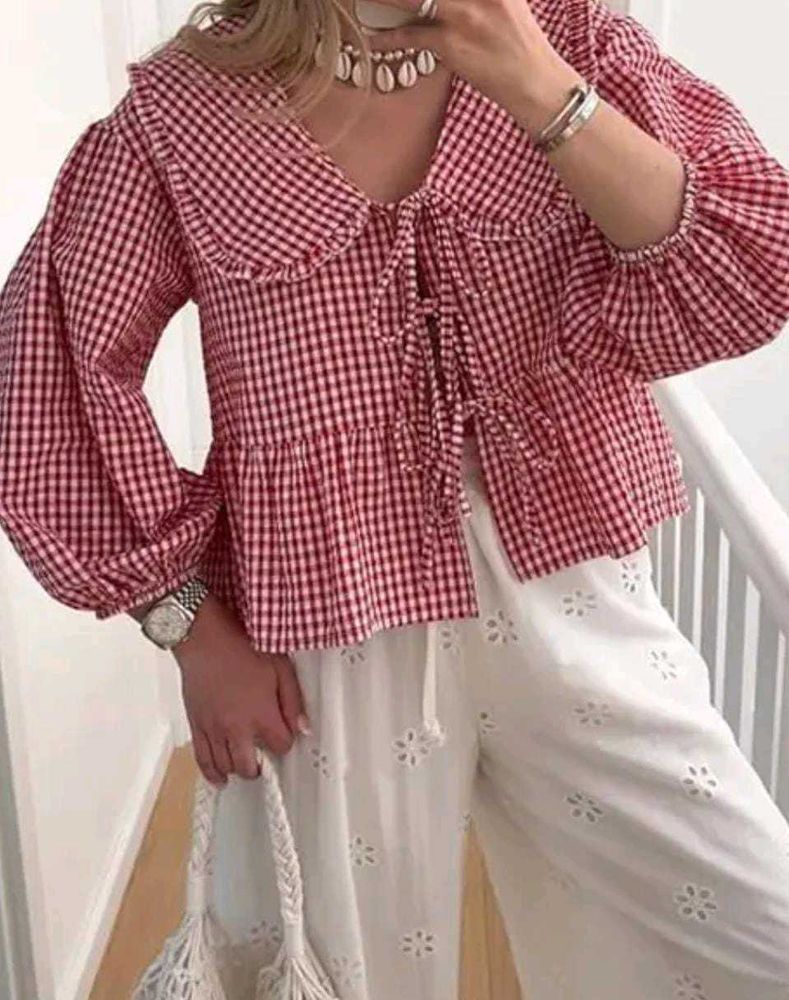 Red Gingham Tie-Front Top