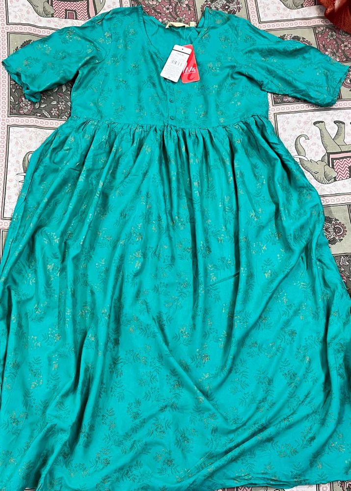 Elegant Teal Printed Dress SIZE M