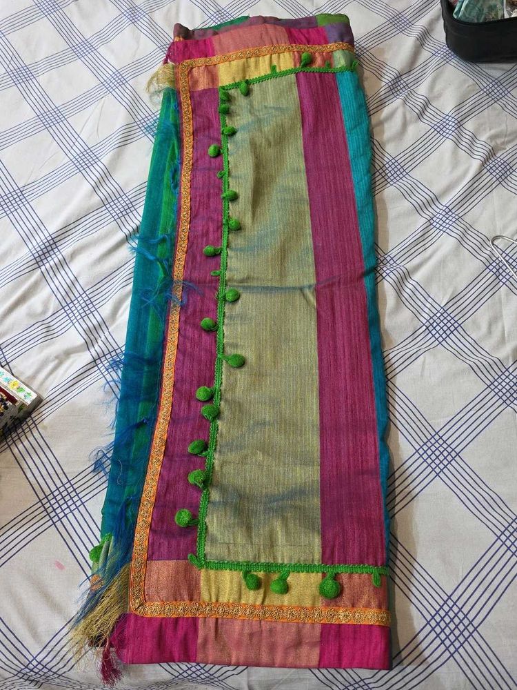 Colorful Saree with Pom Poms
