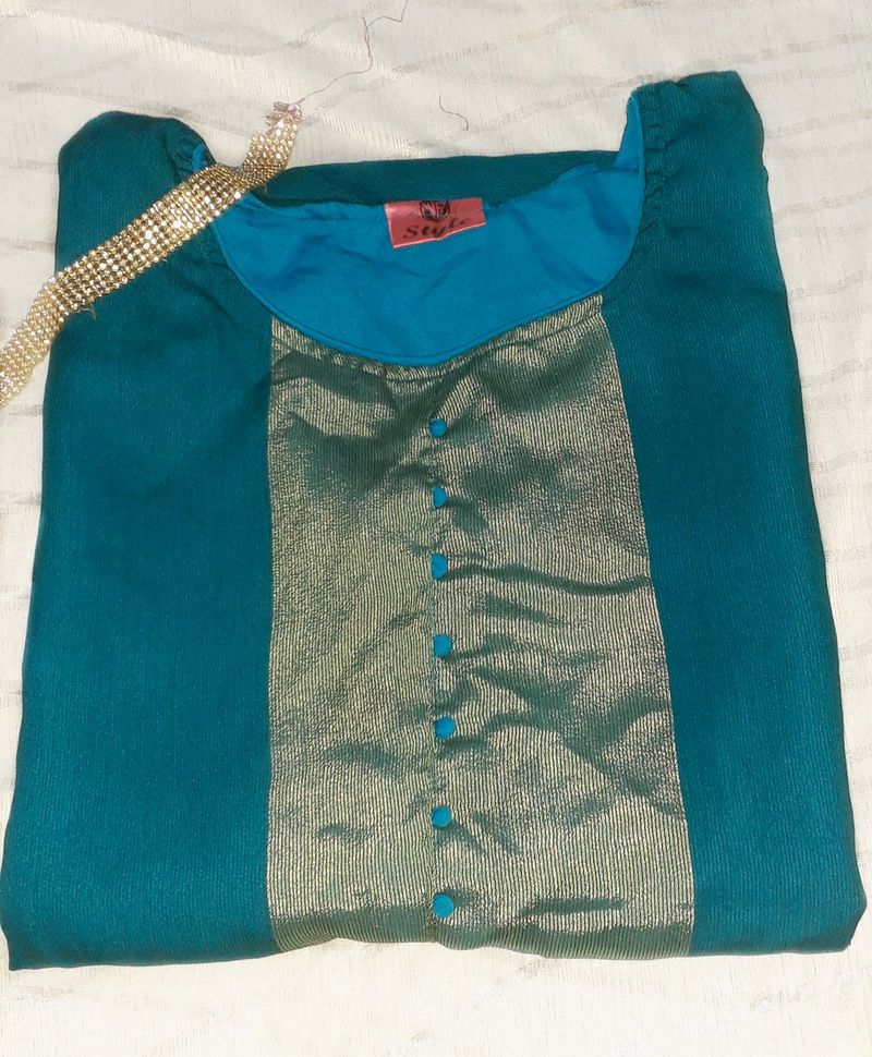 Peacock Blue Kurta With Golden Works.