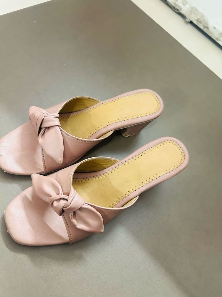Pink Bow Heeled Mules(Fixed Price)