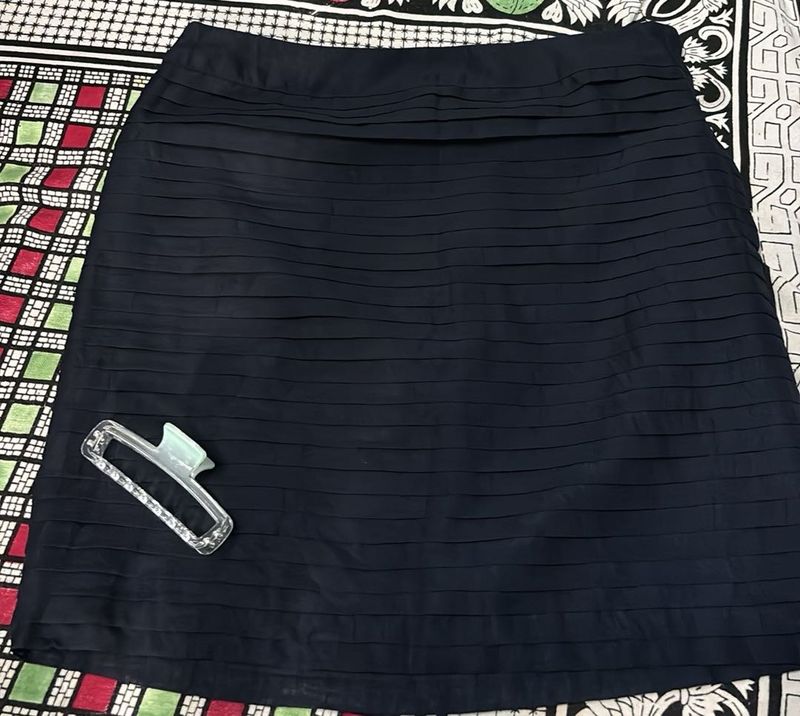 Navy Pleated A-Line Skirt