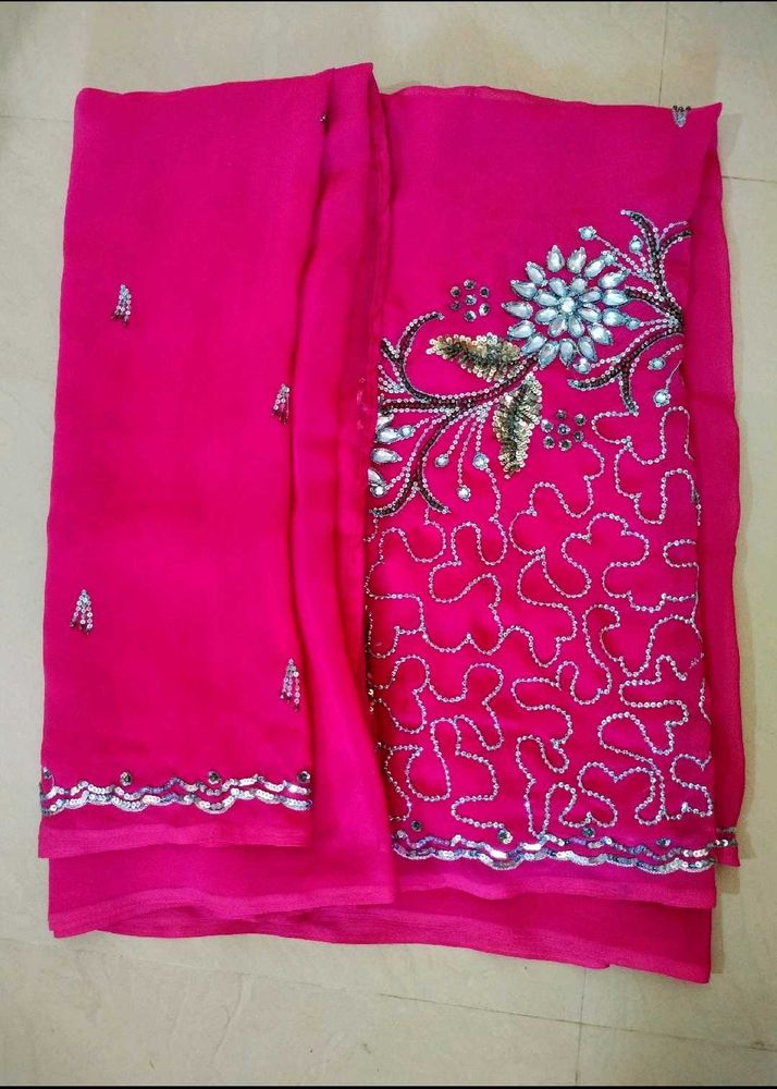 Rose Colour Heavy Hand worked Saree