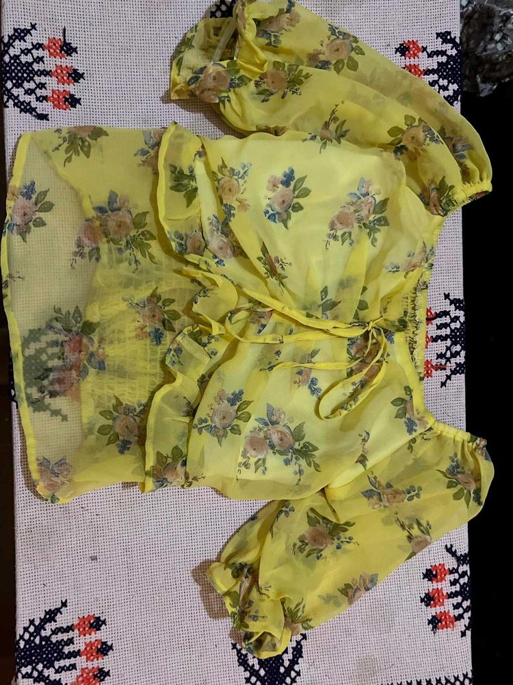 Yellow Floral Chiffon Blouse