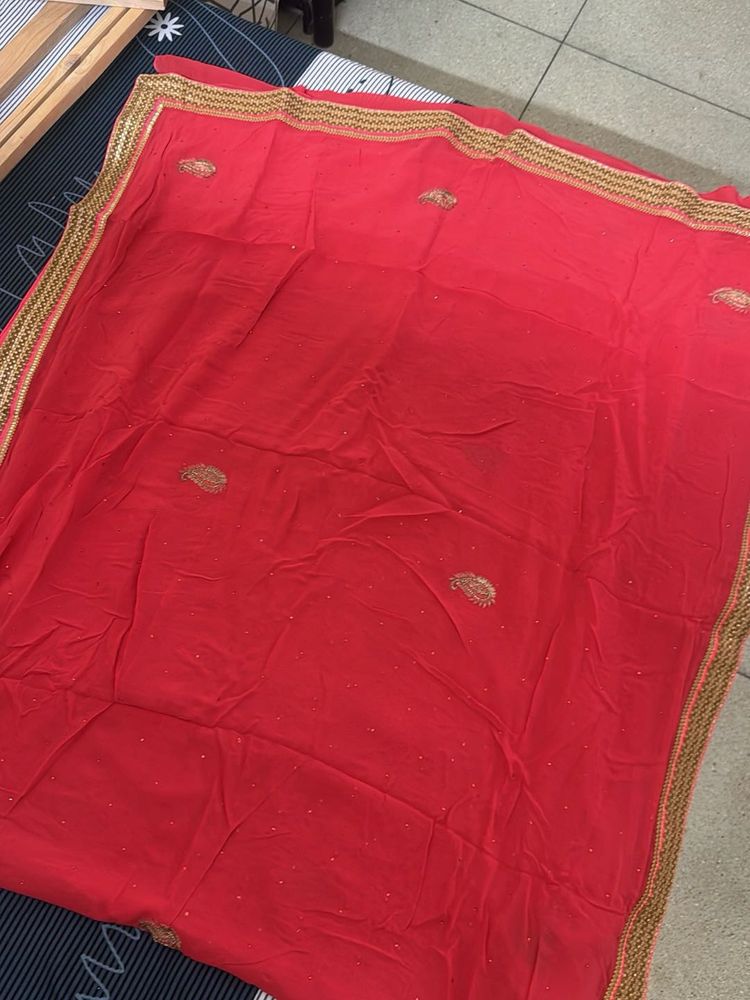 Red Embellished Saree