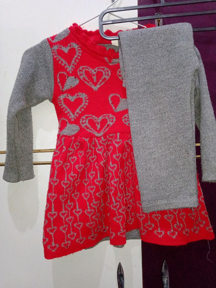 1-2 Yr Grey&amp;Red Colour Woolen Set