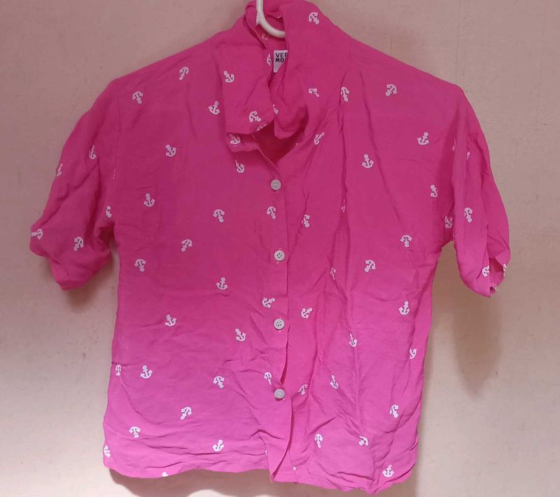 Pink Anchor Print Short Sleeve Top