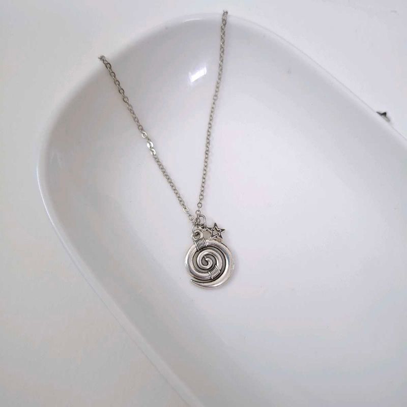 Silver Spiral &amp; Star Charm Anti Tarnish Necklace
