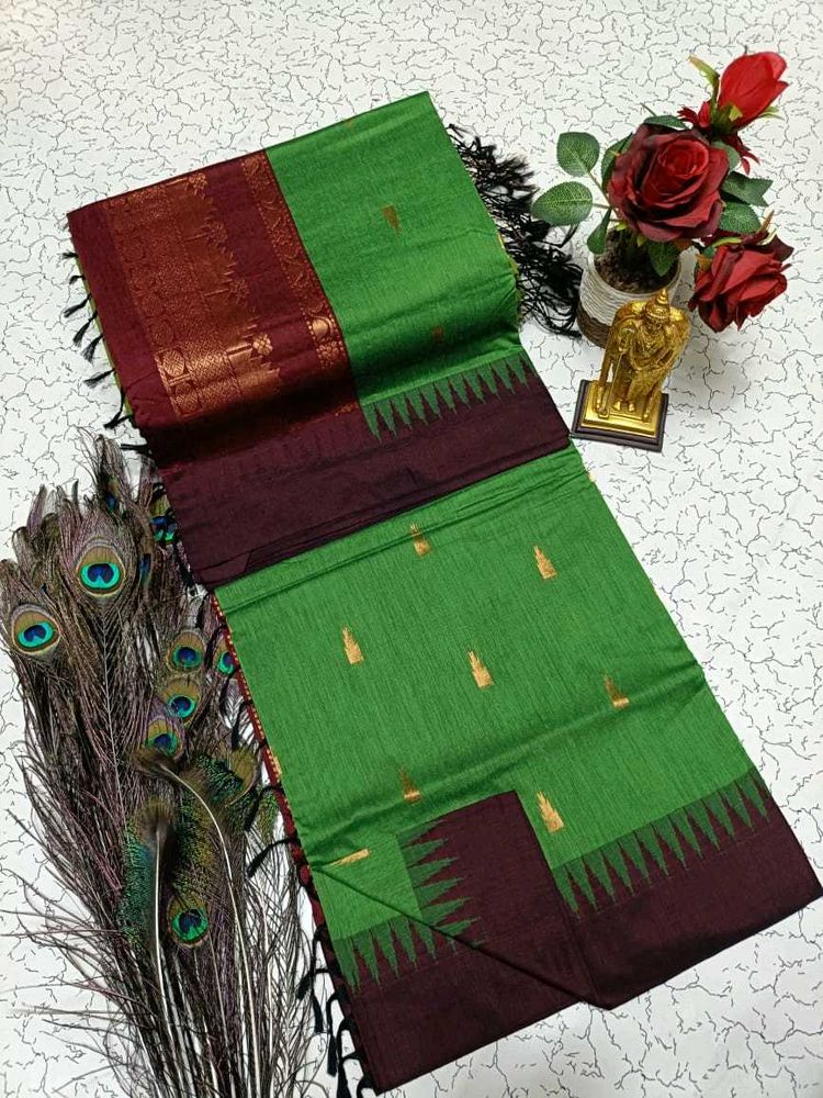Premium Elegant Kalyani Cotton Green &amp; Maroon Sare