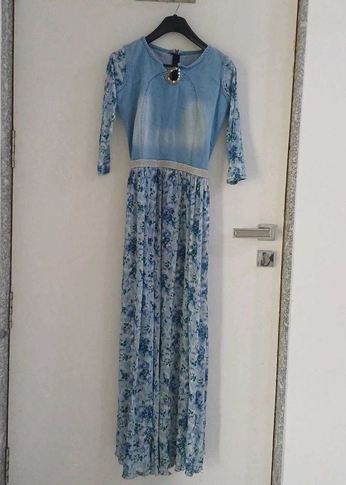 Denim Floral Maxi Dress
