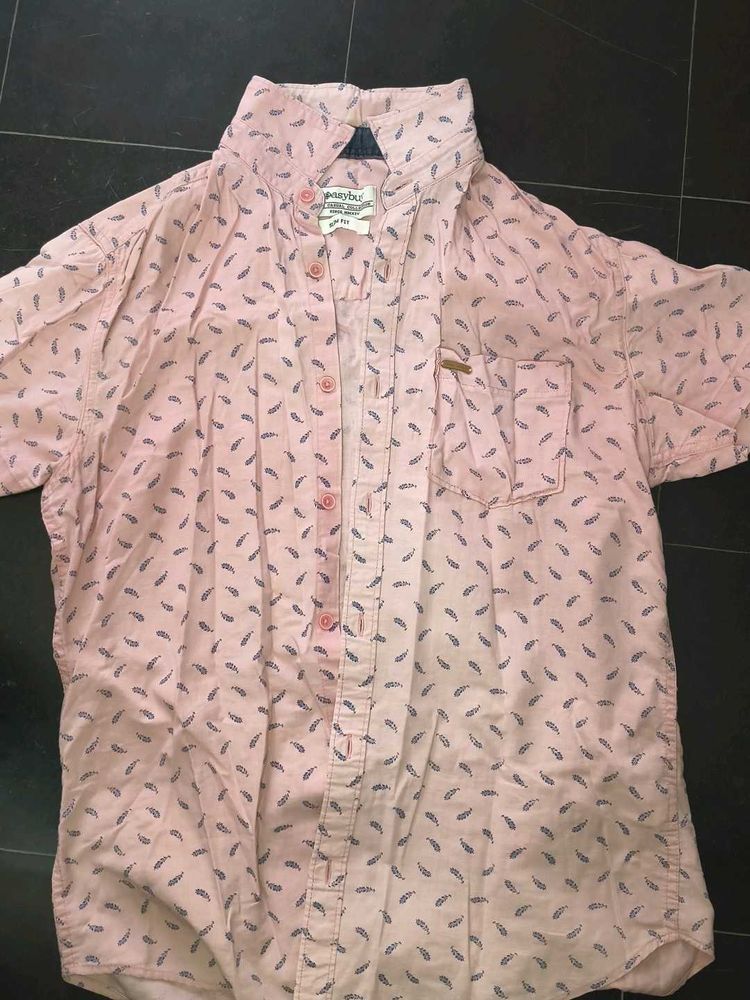 Pure Cotton Fabric Pink Feather Printed Shirt