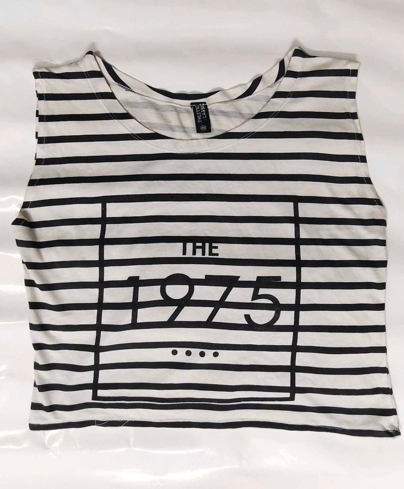 &#34;The 1975&#34; Striped Crop Top