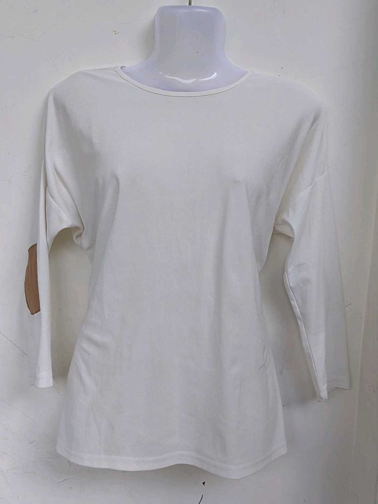 White Elbow Patch 3/4 Sleeve Top