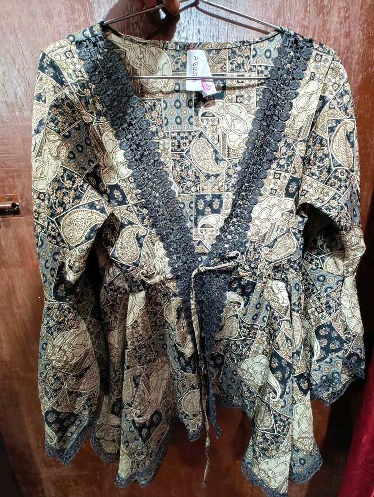 Paisley Print Tie-Waist Top