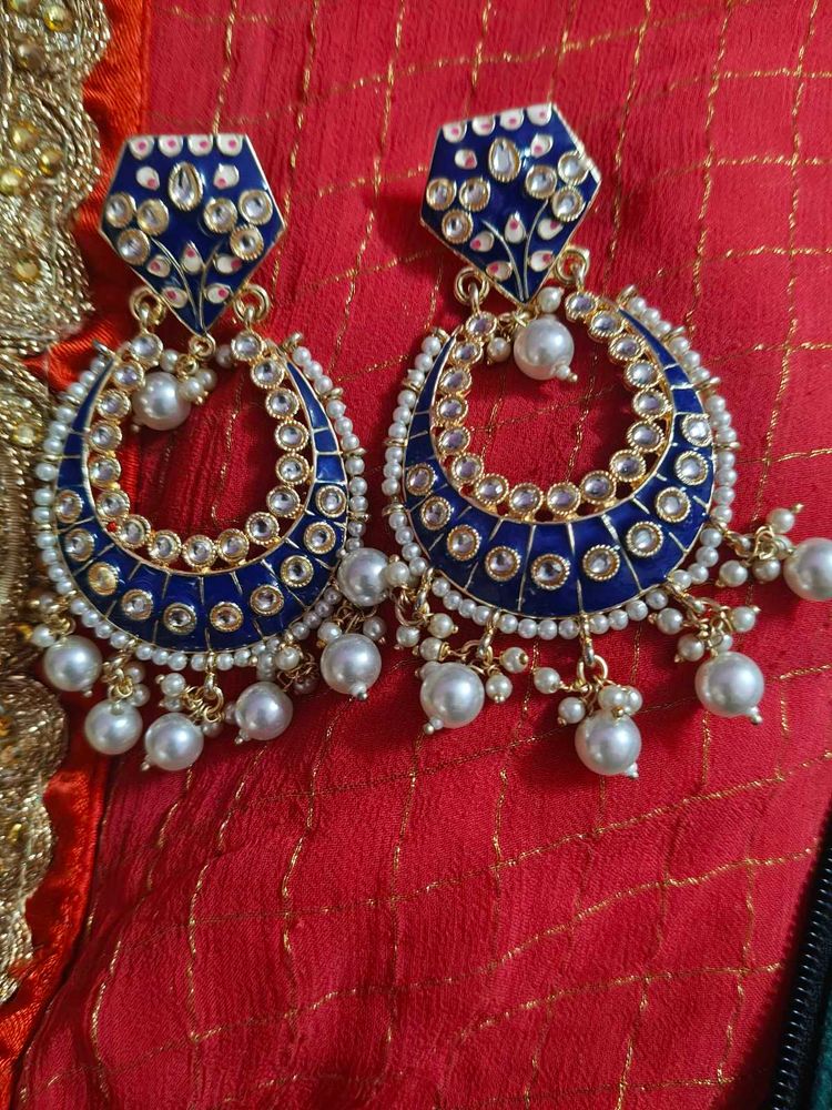 Blue &amp; Pearl Chandbali Earrings