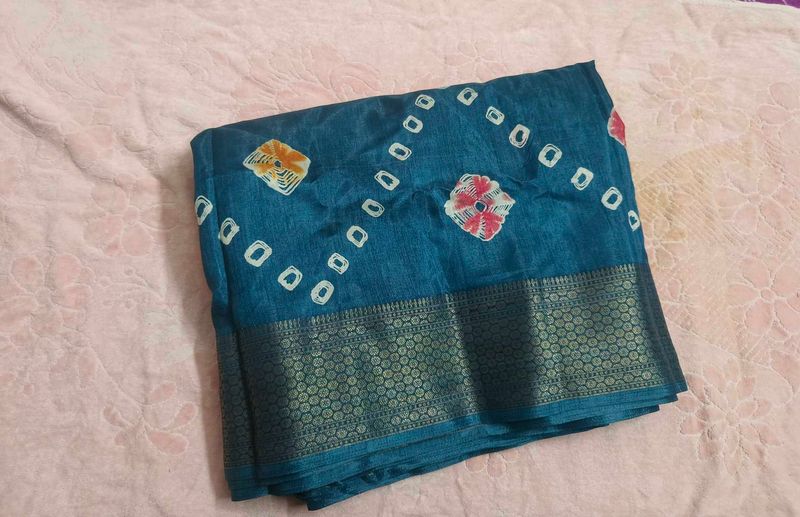 Elegant Blue Bandhani Saree