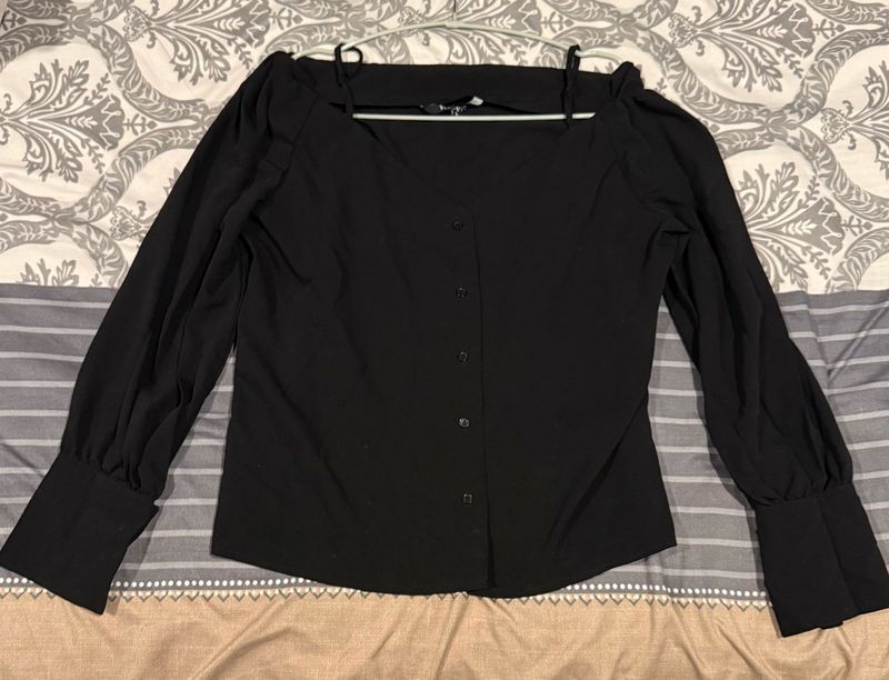 Black Long Sleeve Bardot Top
