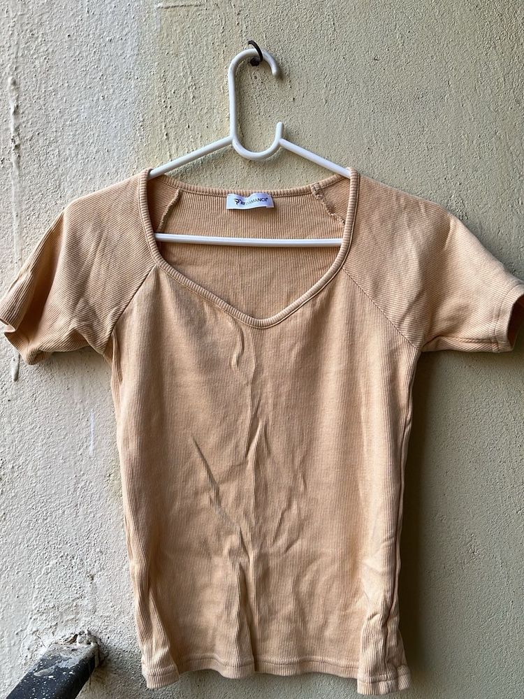 Cute Beige ribbed T-Shirt