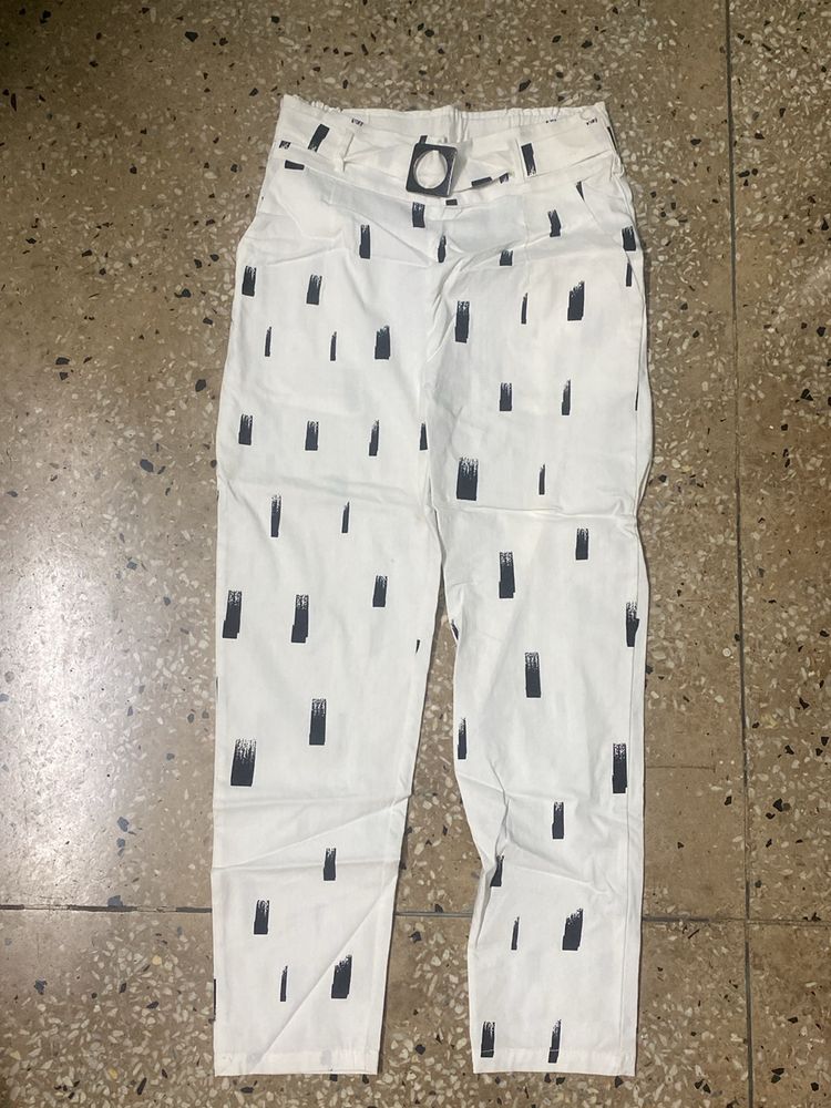 Women Black&amp;White Ankle Pants With Pockets