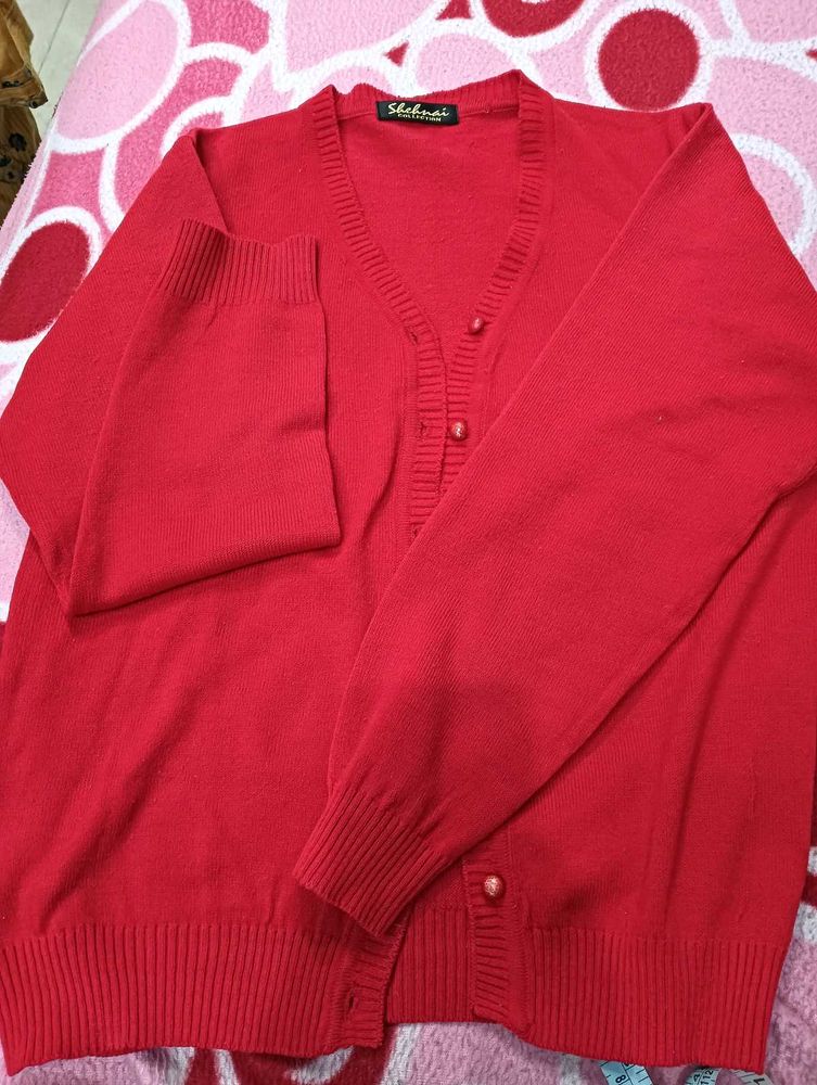 Red Button-Down Cardigan