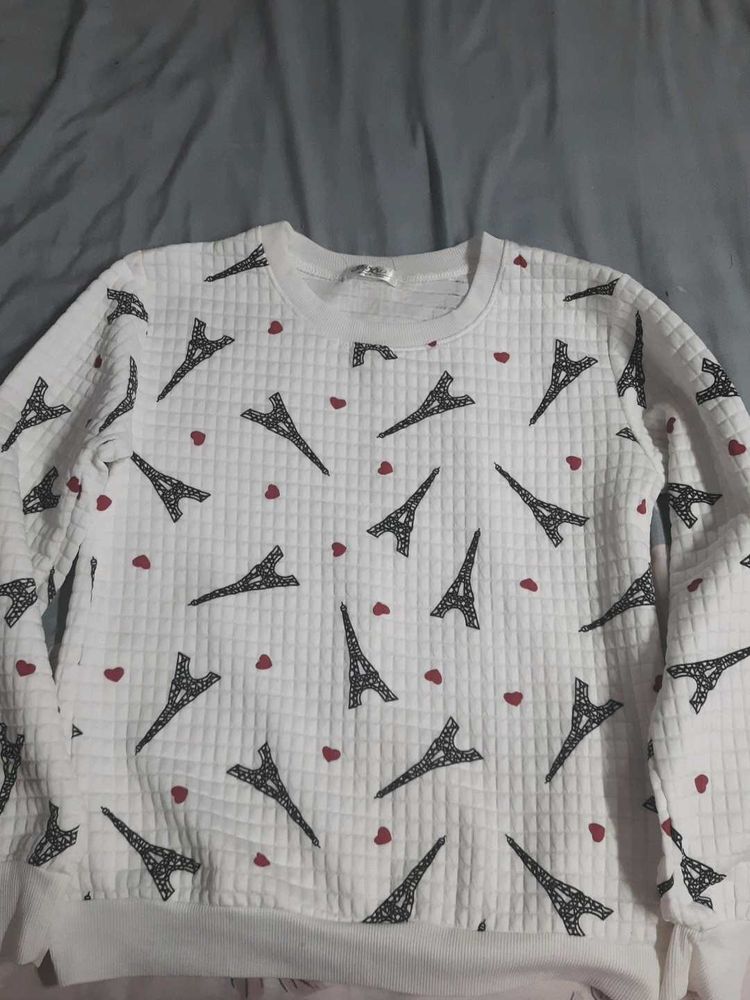 White Eiffel Tower Print Sweater
