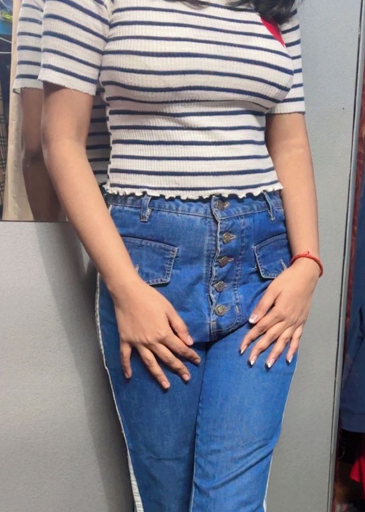 Denim Jeans with cute white crop top