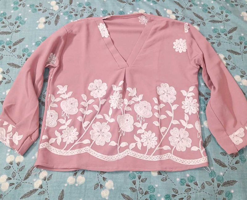 Pink Floral Embroidered Top