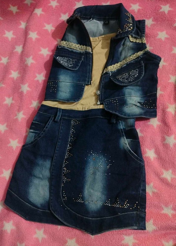 Denim Skirt Set with Jacket