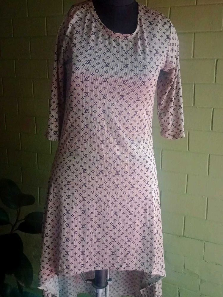 LV Inspired Print High-Low Dress