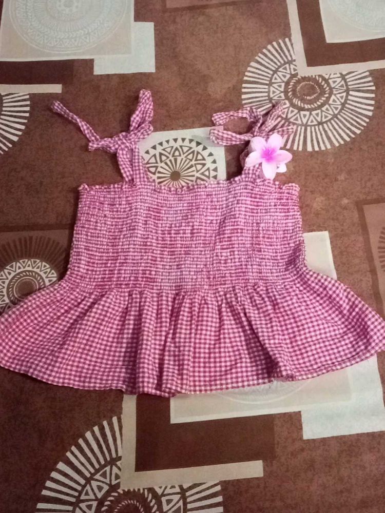 Gingham Ruffled Bow Top