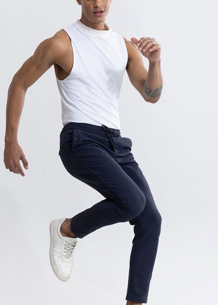 Snitch Men Navy Blue Slim Fit Trousers