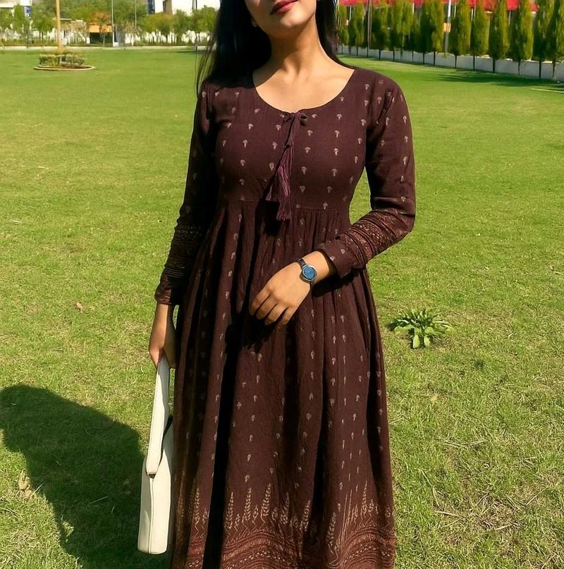 Brown Print Midi Dress