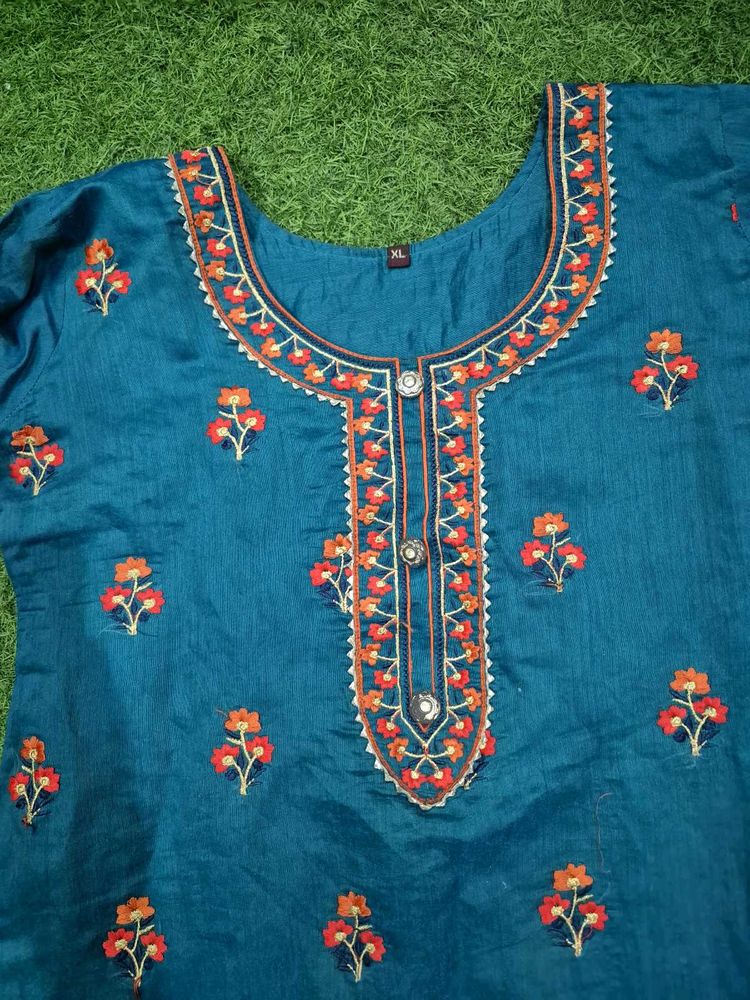 Teal Embroidered Kurta