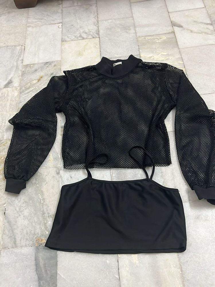 Black Mesh Top &amp; Cami Set