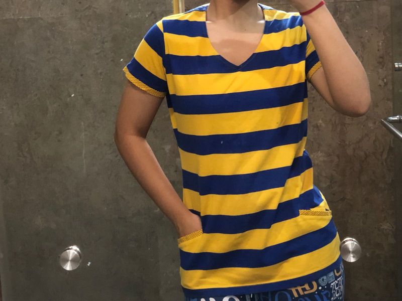 Striped T-Shirt With Double Pockets