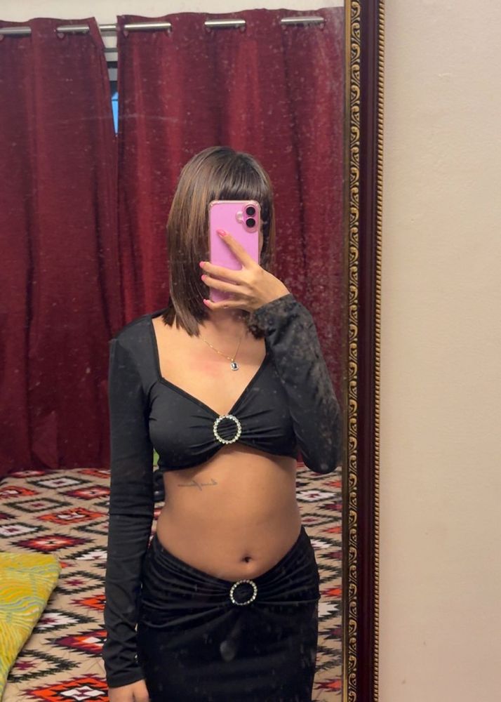 Black Embellished Crop Top