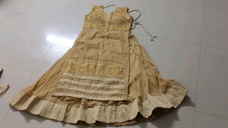Golden Embroidered Anarkali Set