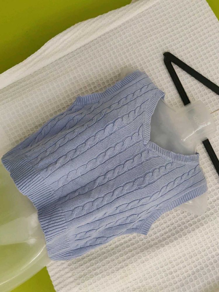 Blue Cable Knit Sweater Vest