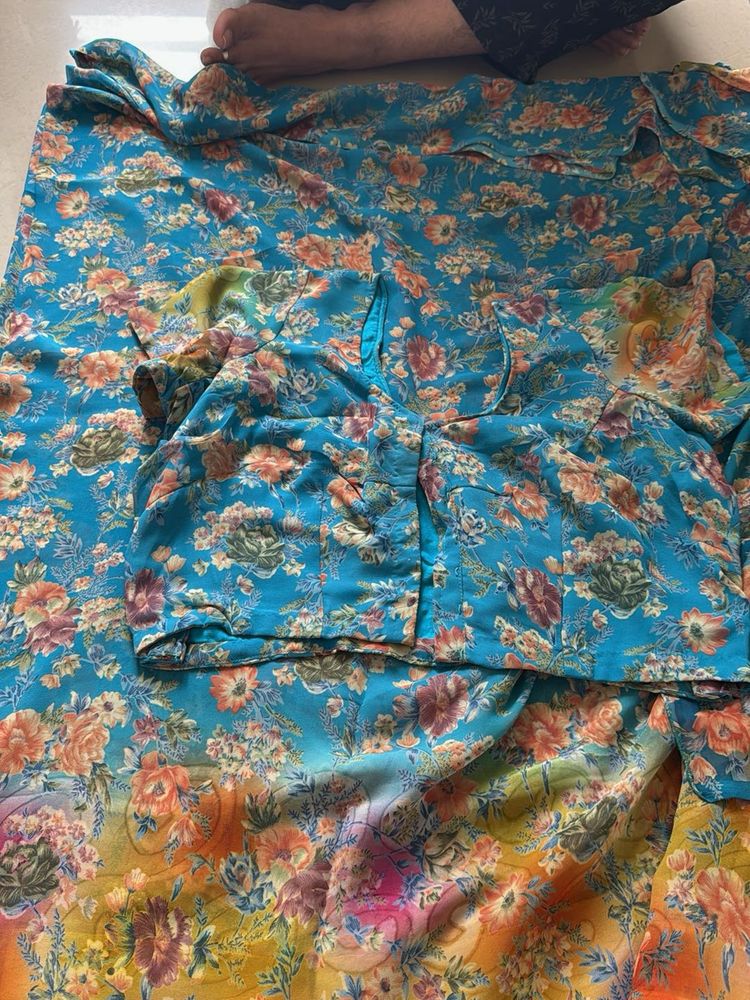 Floral Print Saree with Blouse