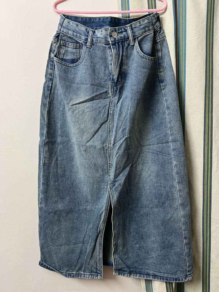 Slit Denim A-Line Skirt