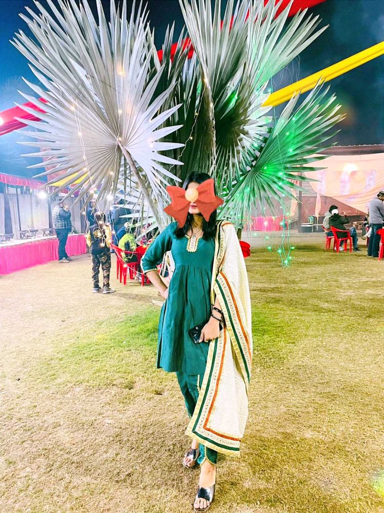 Elegant Green mini frock with dhoti salwar.