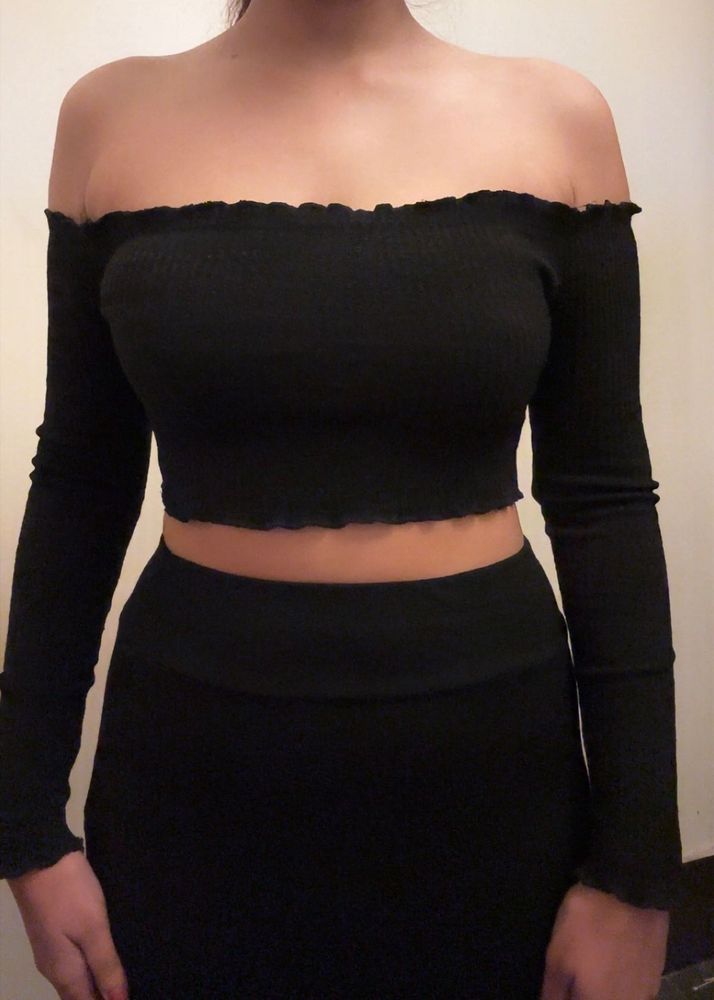 Shein Black Off-Shoulder Crop Top